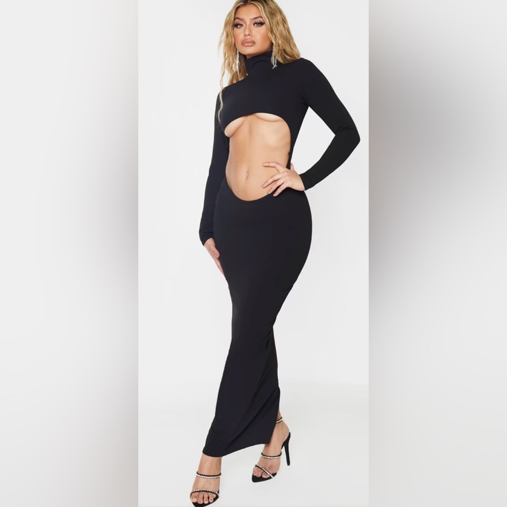 NWT PrettyLittleThing High Neck Cut Out Maxi Dress - Size: US 4